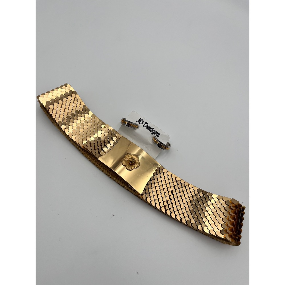 Vintage Gold Sequin Scale Belt w/Complimentary Two Tone Hoop Pierced Earring